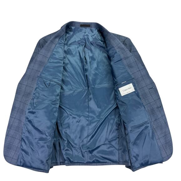 Calvin Klein Mens X Slim Fit Wool Blend Stretch Plaid Suit Jacket Blue 42S - Picture 2 of 5